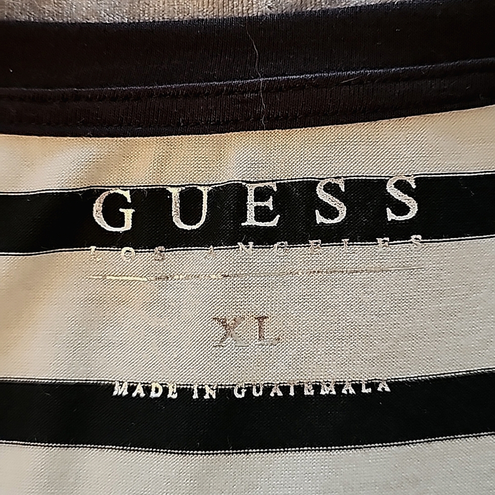 GUESS LOS ANGELES TUNIC TOP..BLACK & WHITE STRIPES WITH GUESS IN RHINESTONES - Picture 11 of 15